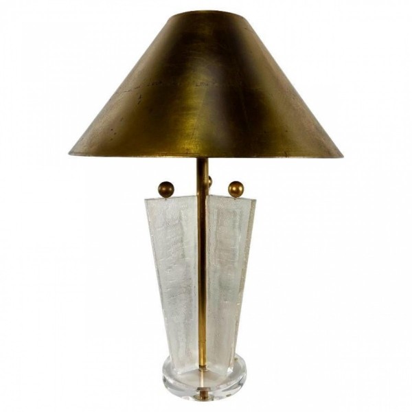 مصباح طاولة أمريكي حديث من خشب لوسيت وذهبي / غطاء ورقة ذهبية ، Van Teal